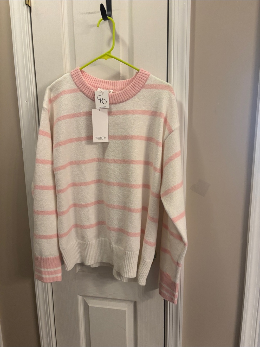Worth Cream Sweater with Pale Pink Stripes